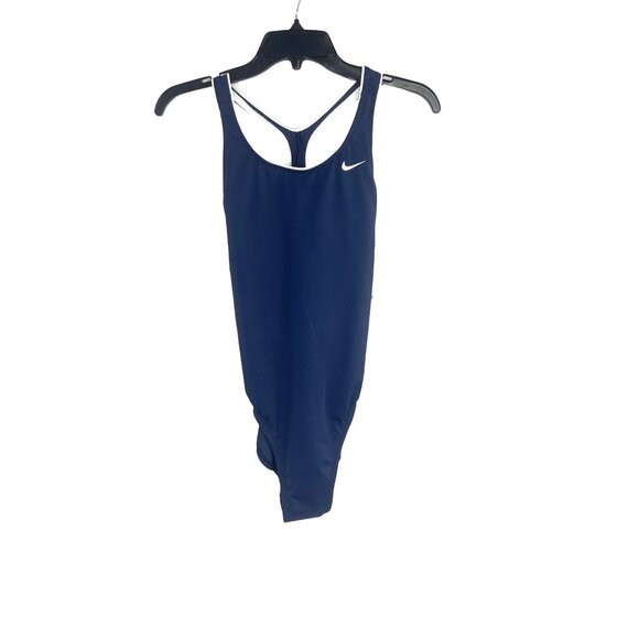 Nike Womens Racerback Swimsuit One-Piece Size Medium Navy Blue With White Trim - Picture 5 of 10